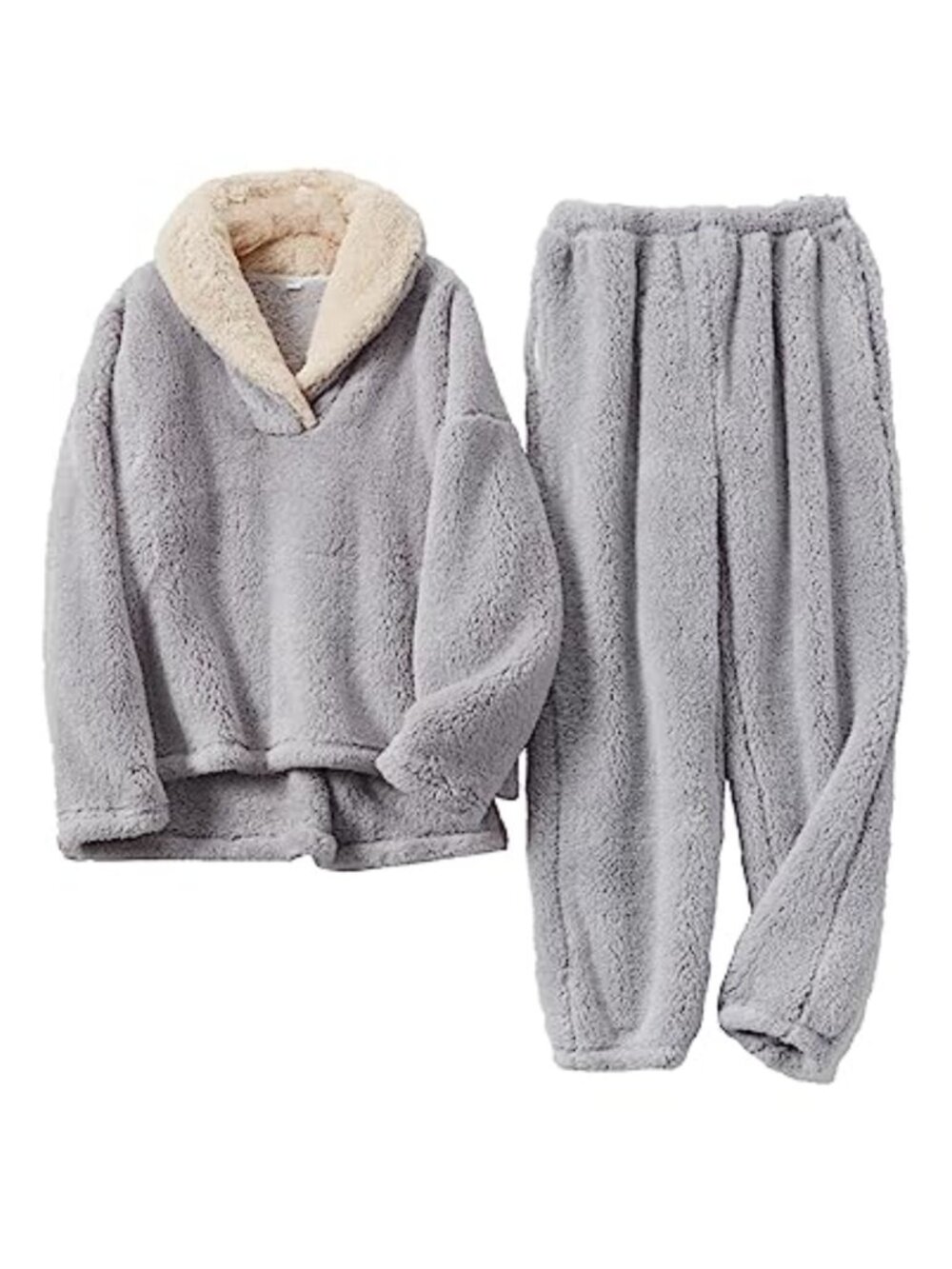 Plush Fleece Sherpa Pajama Set Long Sleeve Pullover Pants Loungewear Sleepwear